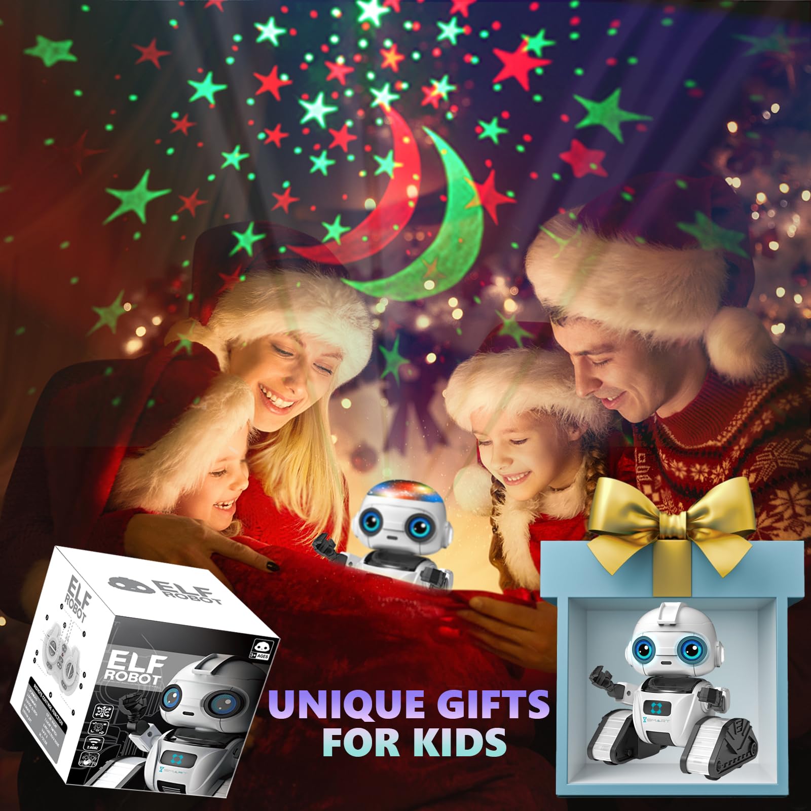 Robot Toys for Kids 5-7, Rechargeable Remote Control Robot with Projector Night Light for Kids, Gesture Sensor, Music, Toys for 6 Year Old Boys Girls Birthday Present Boy Toy (White)