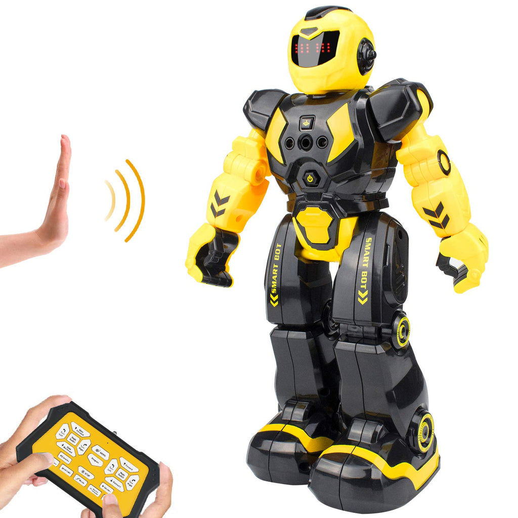 Remote Control Robot for Kids - Intelligent Programmable Toy With Infrared Controller, Dancing, Singing, Moonwalking, LED Eyes, and Gesture Sensing - Children's Entertainment Kit (Yellow)