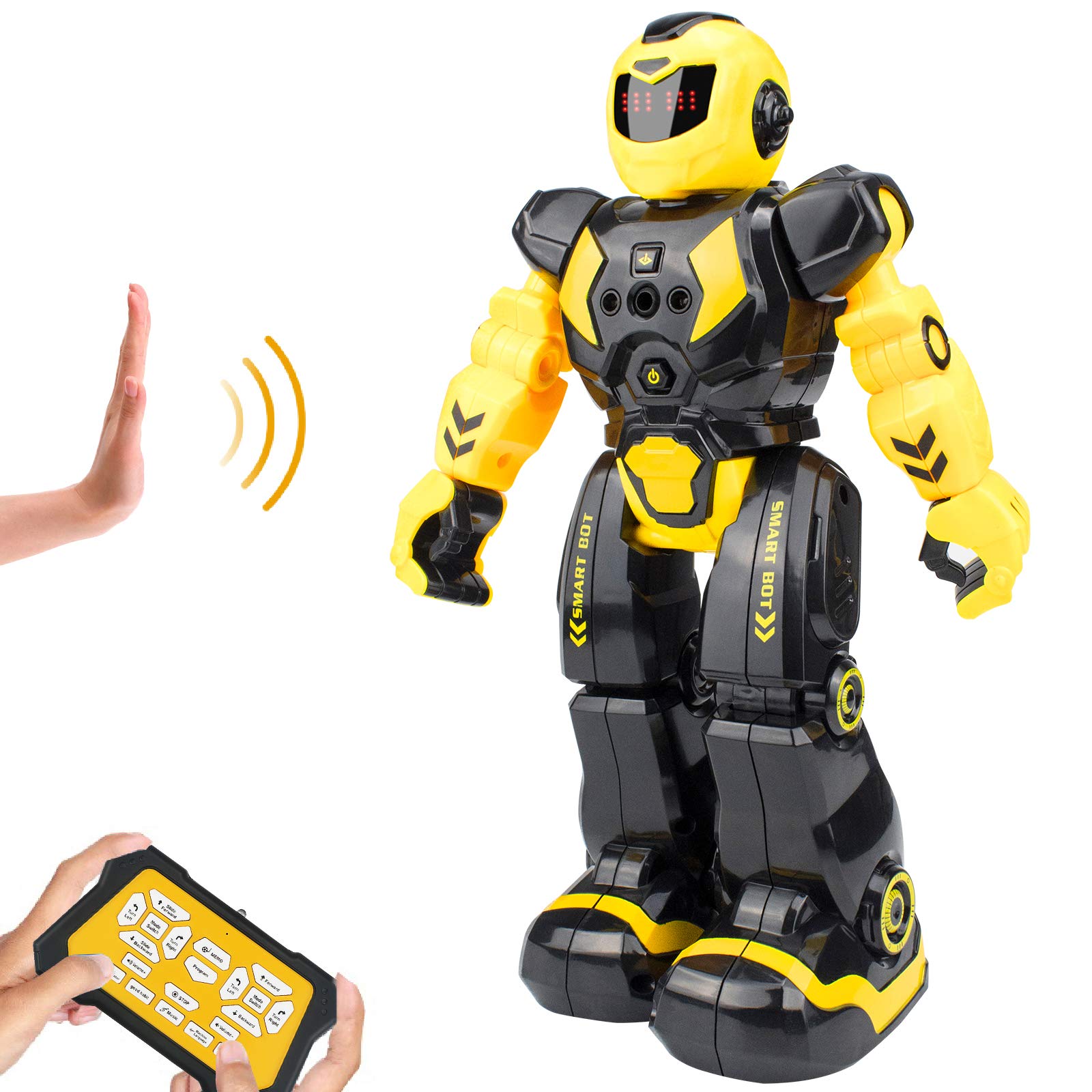 Remote Control Robot for Kids - Intelligent Programmable Toy With Infrared Controller, Dancing, Singing, Moonwalking, LED Eyes, and Gesture Sensing - Children's Entertainment Kit (Yellow)