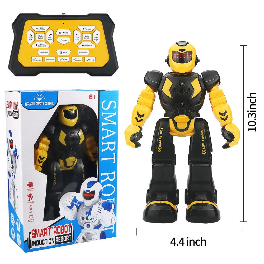 Remote Control Robot for Kids - Intelligent Programmable Toy With Infrared Controller, Dancing, Singing, Moonwalking, LED Eyes, and Gesture Sensing - Children's Entertainment Kit (Yellow)
