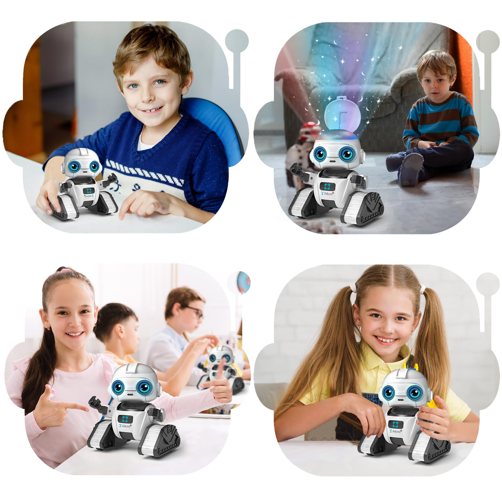 Robot Toys for Kids 5-7, Rechargeable Remote Control Robot with Projector Night Light for Kids, Gesture Sensor, Music, Toys for 6 Year Old Boys Girls Birthday Present Boy Toy (White)