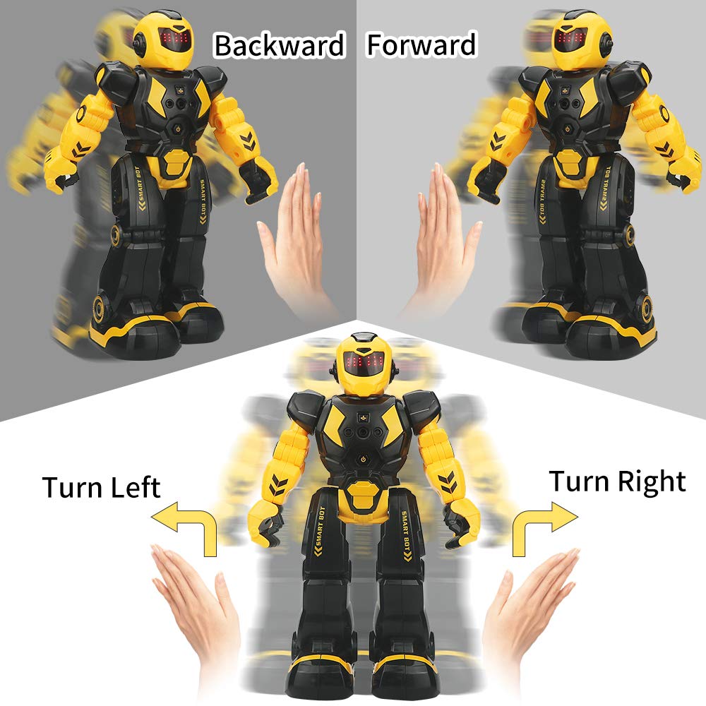 Remote Control Robot for Kids - Intelligent Programmable Toy With Infrared Controller, Dancing, Singing, Moonwalking, LED Eyes, and Gesture Sensing - Children's Entertainment Kit (Yellow)